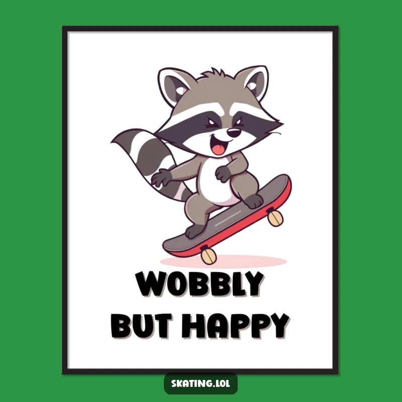 Funny Raccoon Skateboard Digital Art: Wild Wobble Decor, Gift