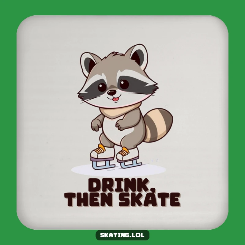 Funny Raccoon Ice Skating Drink Coaster - Protect Surfaces with Kawaii Charm