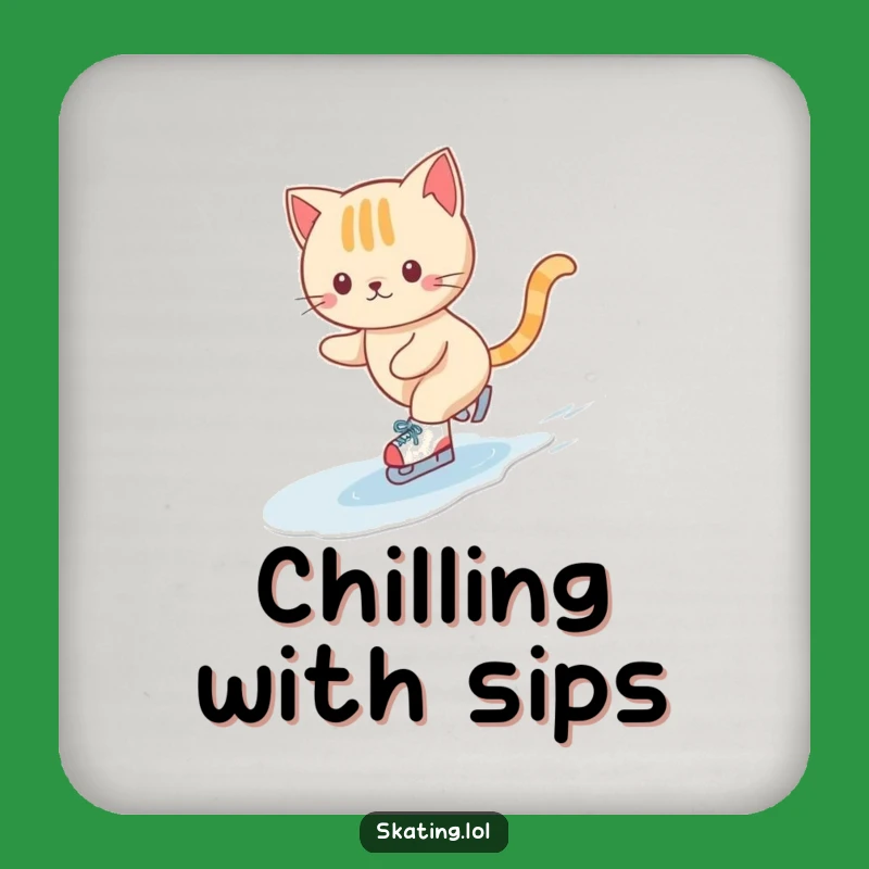 Funny Cat Ice Skating Drink Coaster: Protect Surfaces with Adorable Charm