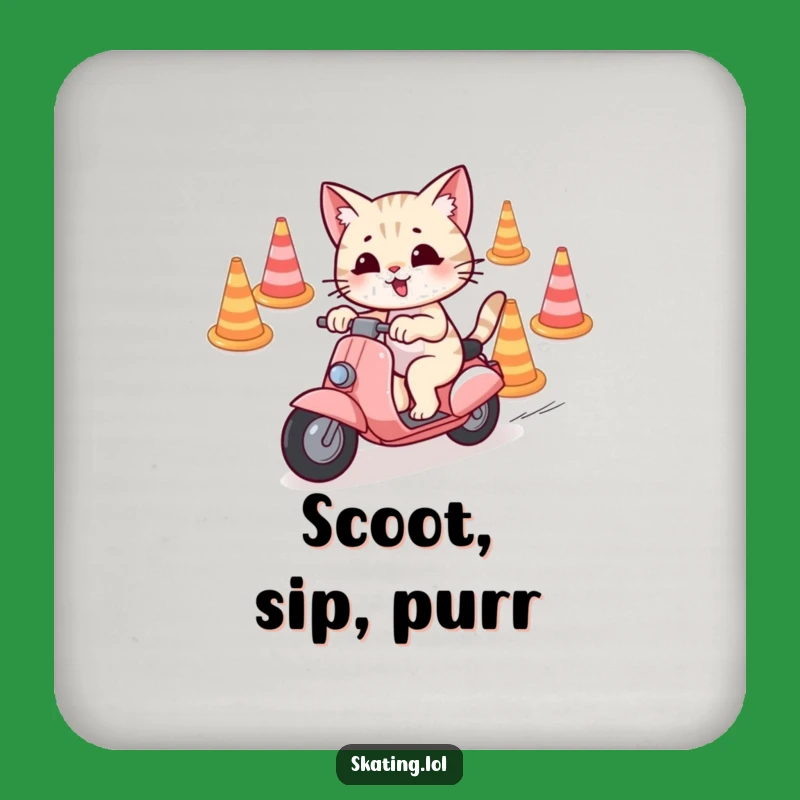 Funny Scooter Cat Coaster: Playful Surface Protector, Gift