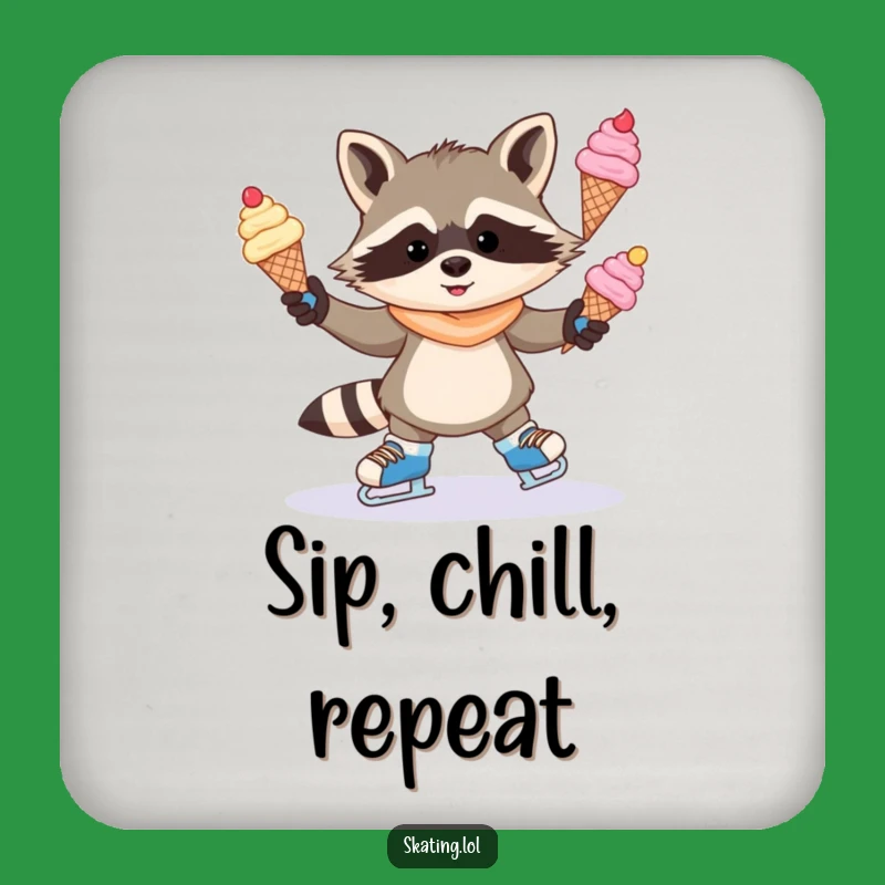 Funny Raccoon Drink Coaster: Mischievous Skater's Sweet Protection