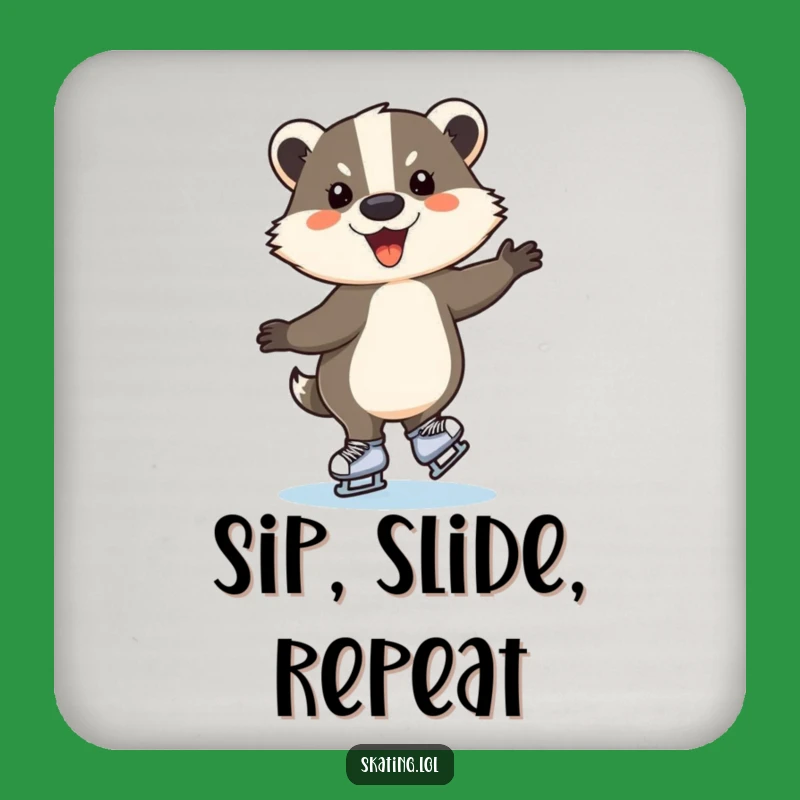 Funny Ice Skating Badger Coaster Set - Humorous Table Protection Gift