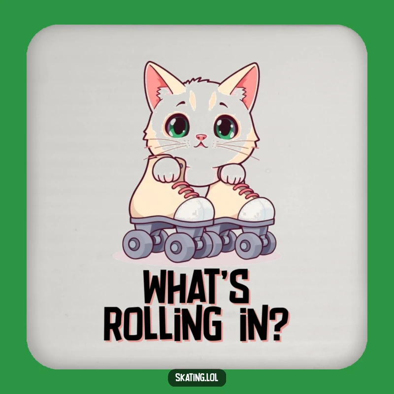 Funny Surprised Cat Roller Skates Coaster - Protect Surfaces with Feline Humor