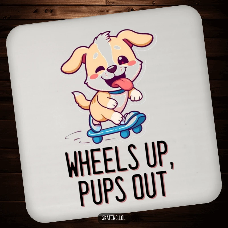 Funny dog character on skates, protecting surfaces, smiling, small but mighty, practical funny gift.