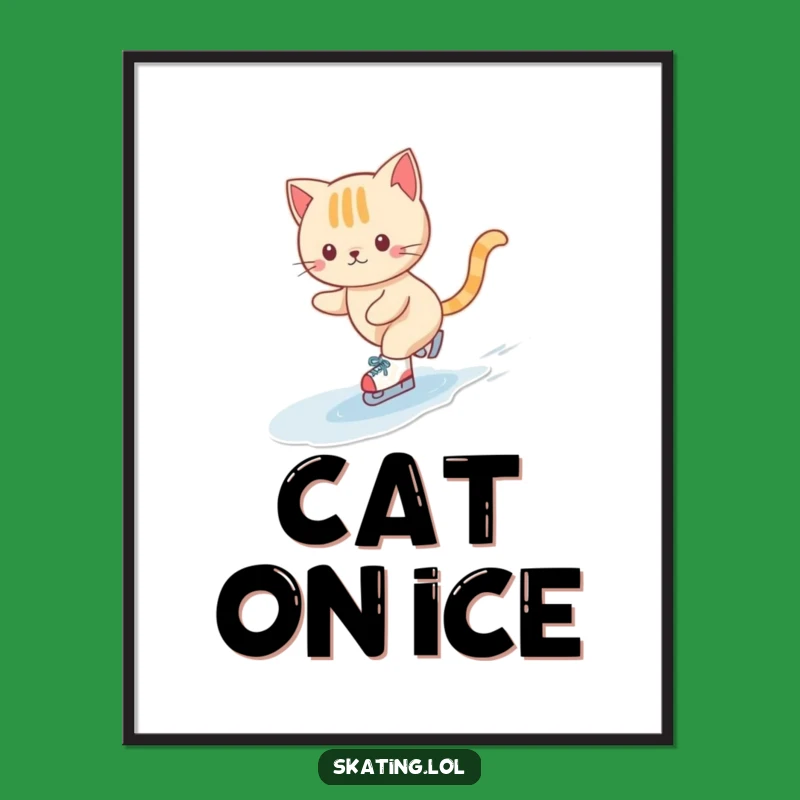 Funny Cat Ice Skating Poster: Adorable Wall Art for Whimsical Spaces