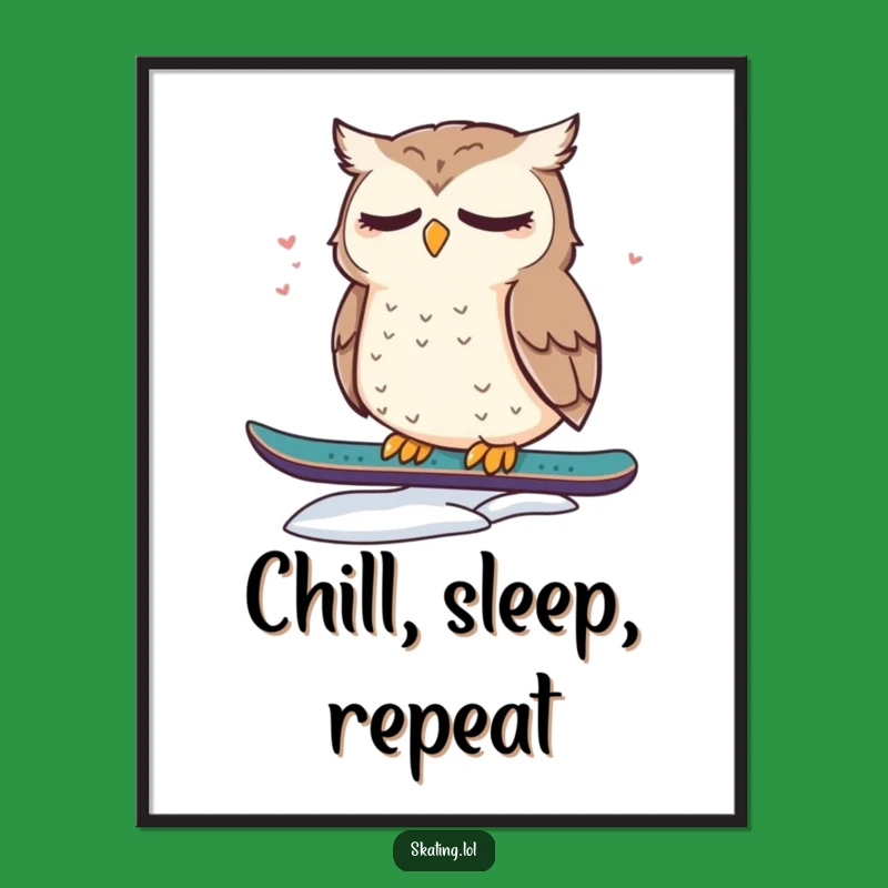 Funny Owl Snowboard Poster: Dazed Cute Winter Wall Art