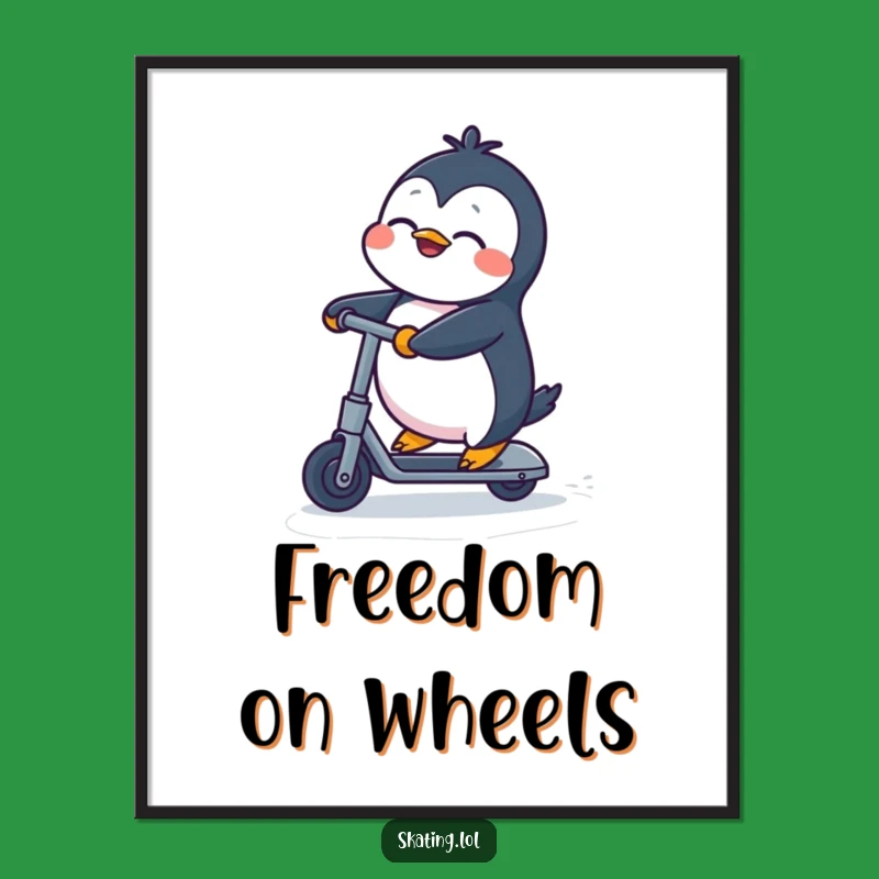 Funny Penguin Kick Scooter Poster: Joyful Wall Art for a Happy Home