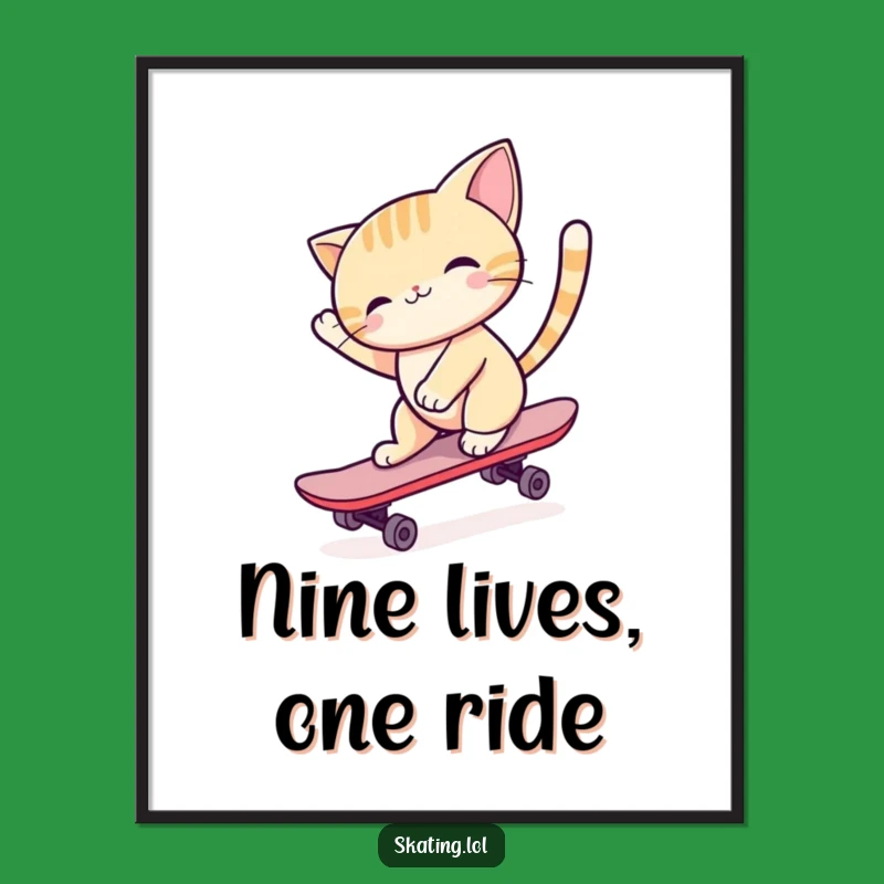 Funny Cat Skateboard Poster: Graceful Feline Art, Hilarious Wall Decor Gift