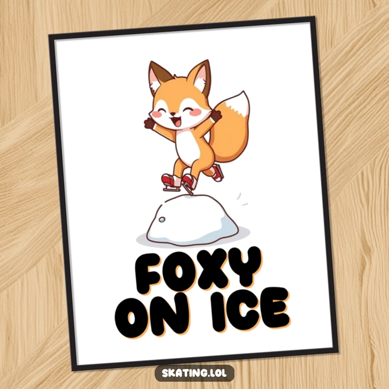 Funny Fox Poster: A cheerful fox character joyfully leaps over an ice bump, capturing the fun of skating.