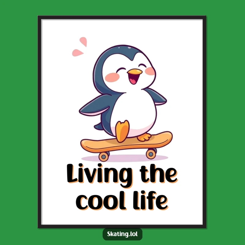 Funny Penguin Skateboard Poster: Joyful Slide Art, Hilarious Decor Gift