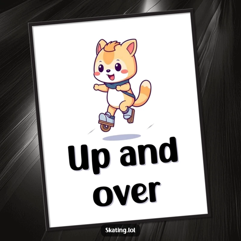 Funny Skate Jump Art Poster depicting a happy wheeled character doing a small jump on inline skates, celebrating joy and motion humorously.