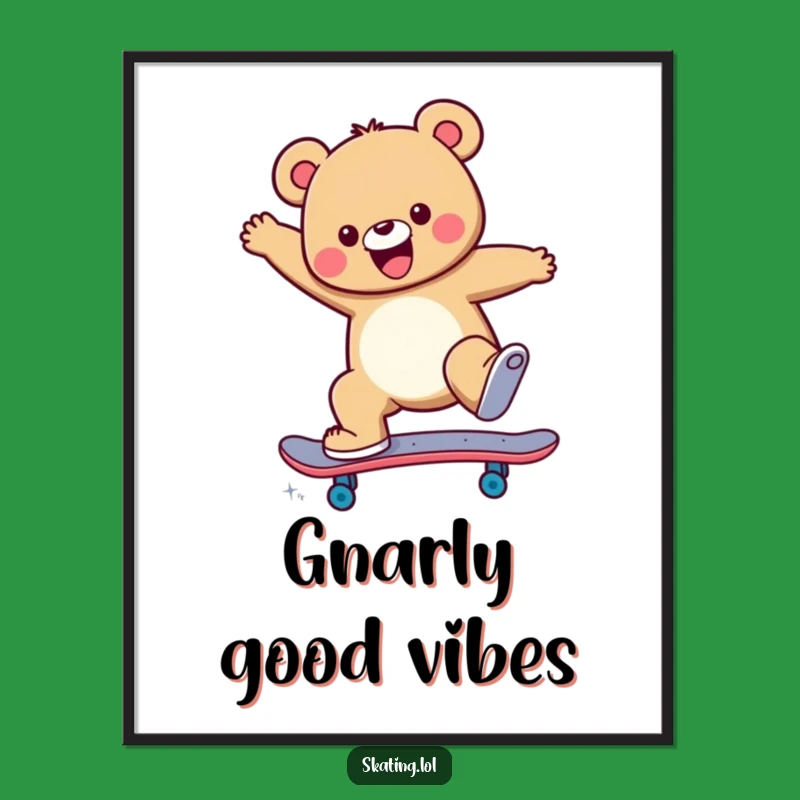 Funny Skateboard Bear Poster: Cheerful Jump Action Art, Gift