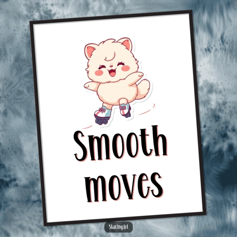 Funny Roller Skate Art Poster depicting a grinning fluffy character effortlessly gliding on roller skates, celebrating movement and happiness humorously.