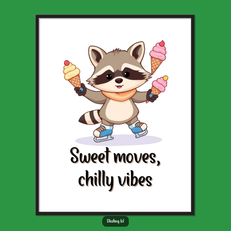 Funny Raccoon Ice Cream Poster: Mischievous Skater Art Print