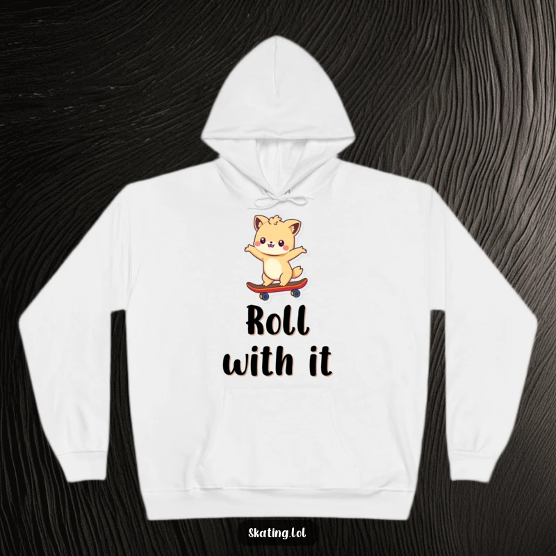 Funny hoodie featuring a cute animal character gracefully skateboarding with arms outstretched, exuding a sense of cool freedom.