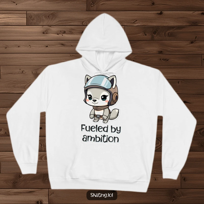 Funny hoodie with a brave, determined animal wearing a helmet, suggesting adventure and a humorous, resilient personality.