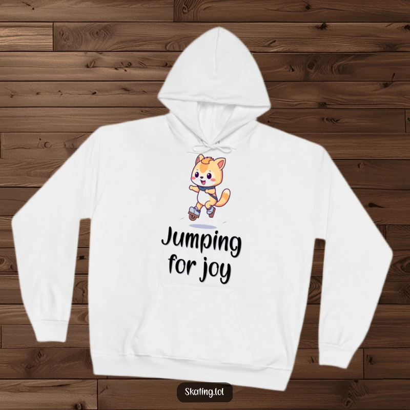 Funny Inline Jump Hoodie featuring a happy wheeled character doing a small jump on inline skates, perfect for cozy days and energetic vibes.