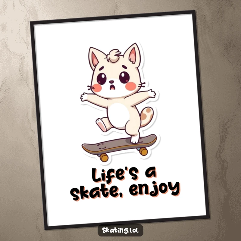 Funny Free Printable Wall Art: A cute animal character in a surprised spin on a skateboard. Whimsical and humorous downloadable decor.