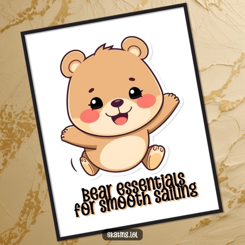 Funny Free Printable Wall Art: A happy bear with a determined grin glides smoothly on roller skates, bringing laughter.