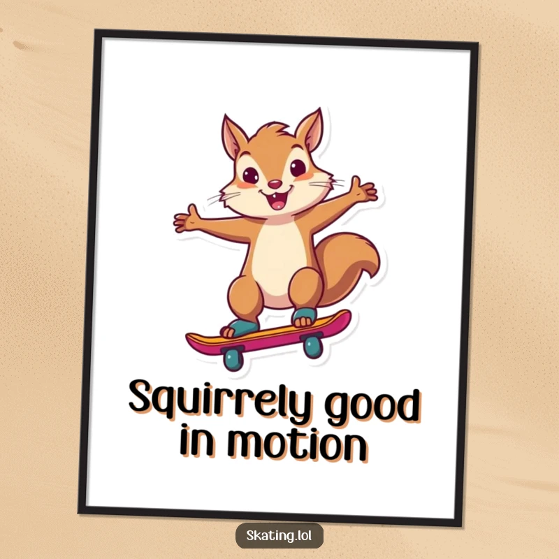 Funny Free Printable Wall Art: A confident squirrel executing a spectacular skate trick, full of flair and personality for your room.