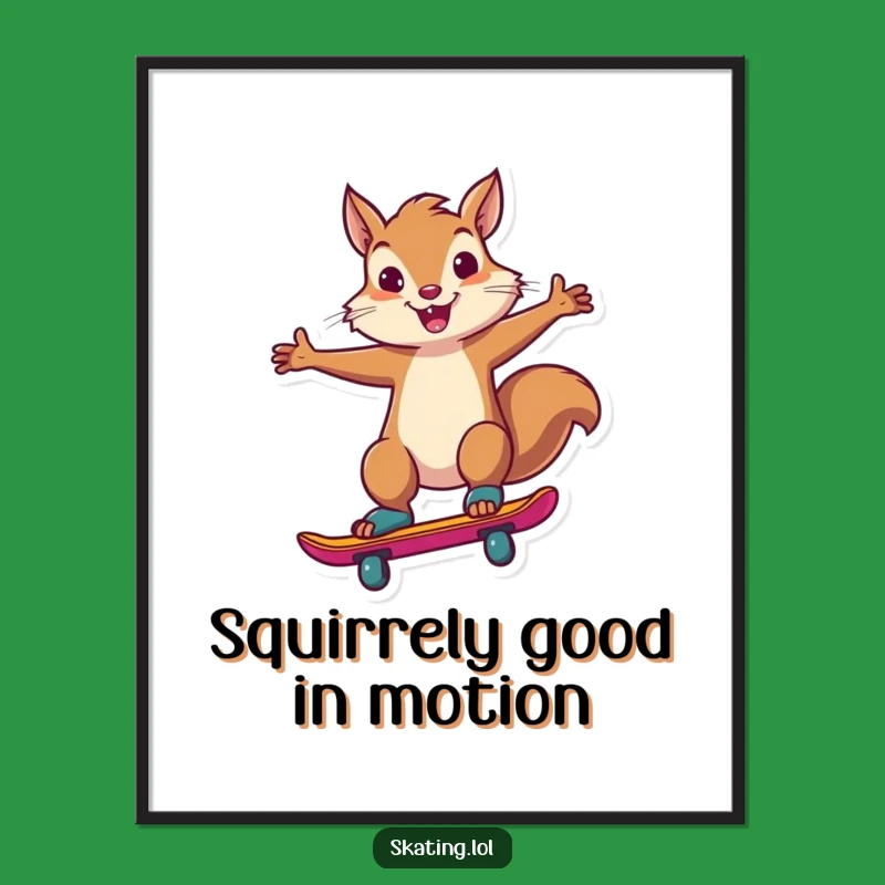 Free Printable Wall Art: Funny Squirrel Skater Performing Epic Trick
