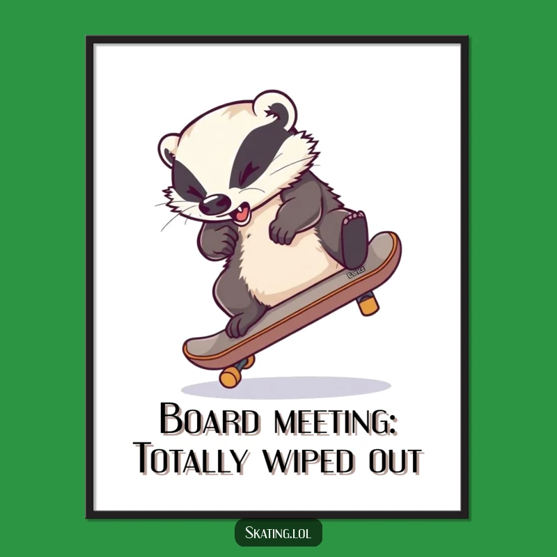 Funny Free Printable Wall Art: Clumsy Badger Skateboard Fail - Downloadable Home Decor