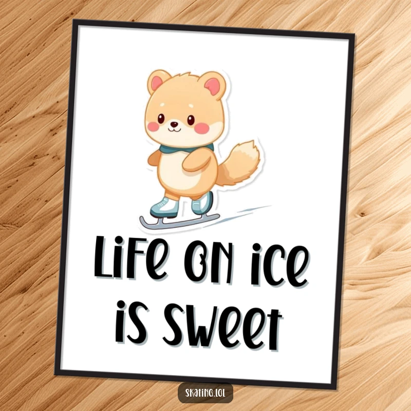 Funny Free Printable Wall Art: Fuzzy animal confidently gliding on ice skates, bringing joy and humor.