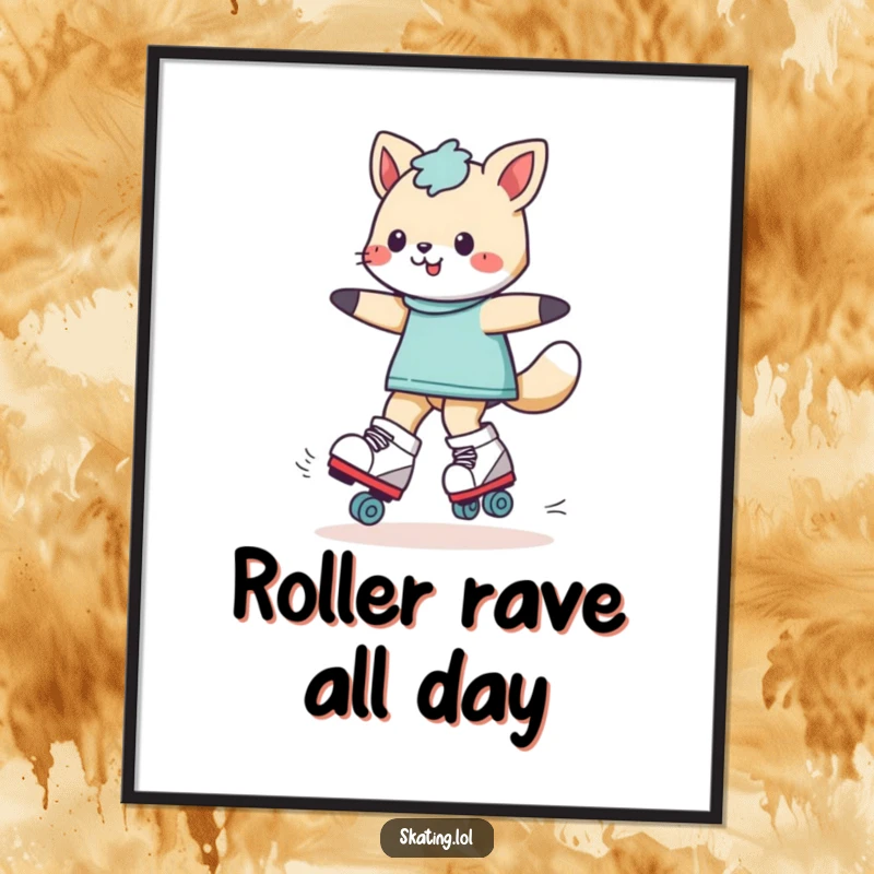 Funny Free Printable Wall Art: Playful animal spinning with joy on roller skates, a dynamic piece.