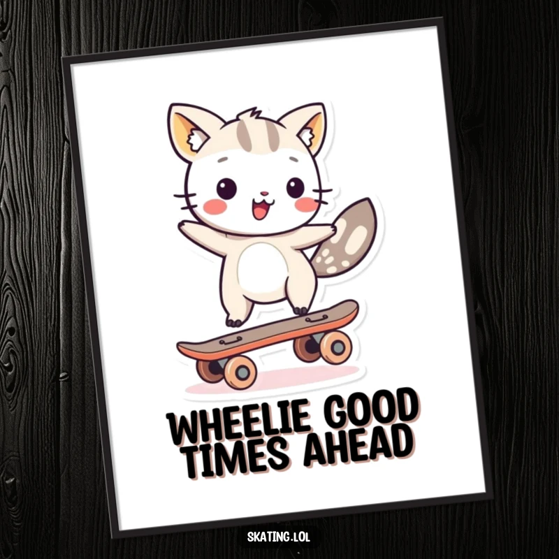 Funny Free Printable Wall Art: Animal character demonstrating incredible balance on a single skateboard wheel.