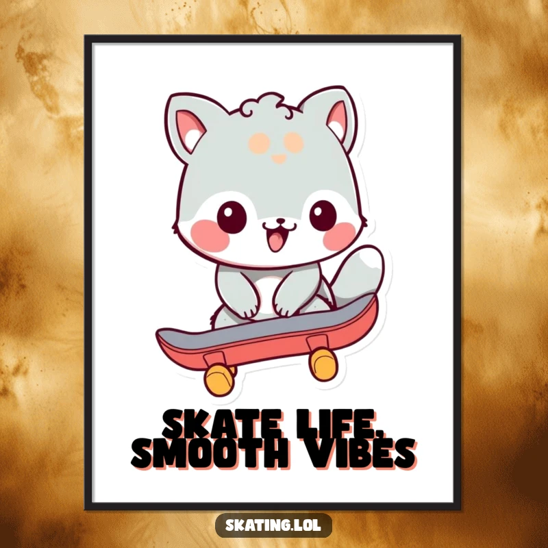 Funny Free Printable Wall Art: Animal character mid-push off on a skateboard, dynamic and cool design.