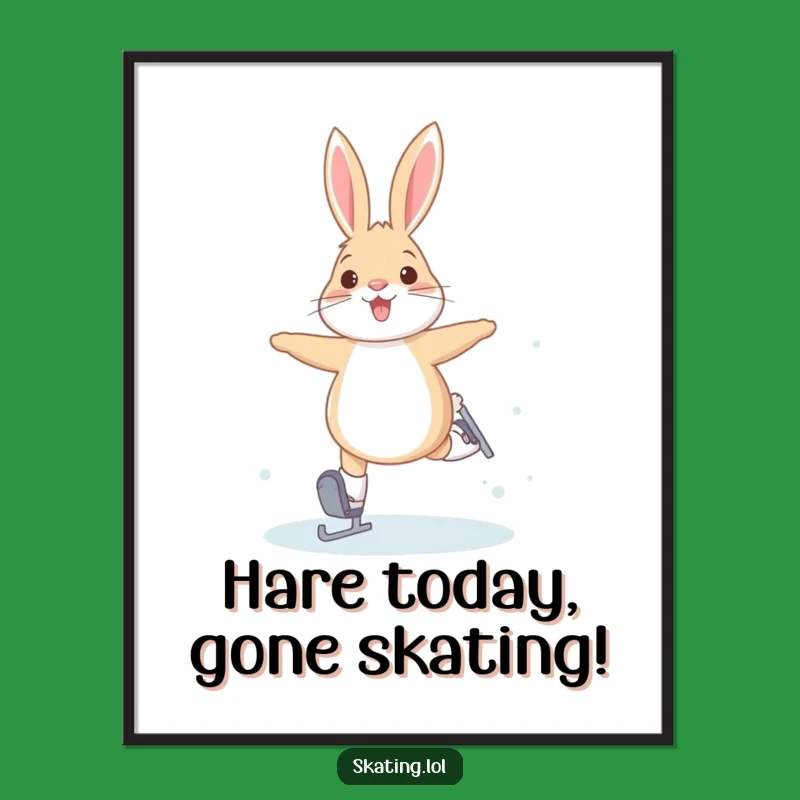 Free Printable Arctic Hare Skating Art - Whimsical Downloadable Wall Decor for Winter Fun