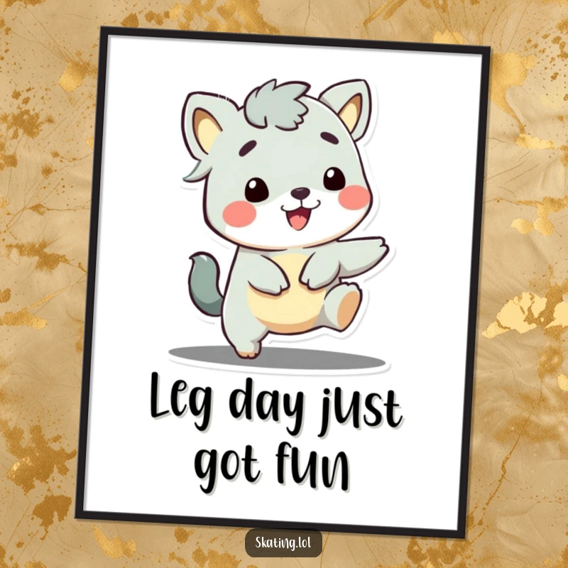 Funny Free Printable Wall Art: Adorable animal with a huge grin playfully pushes off on a skateboard.