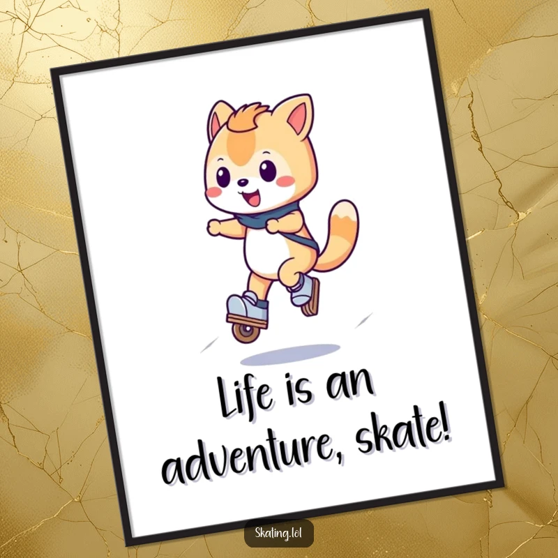 Funny Free Printable Wall Art: A wheeled animal character happily jumps on inline skates. Whimsical and humorous downloadable decor.
