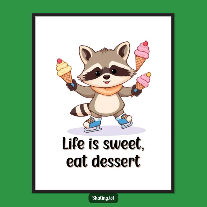 Free Printable Raccoon Skating Art - Hilarious Downloadable Wall Decor for Ice Cream Lovers
