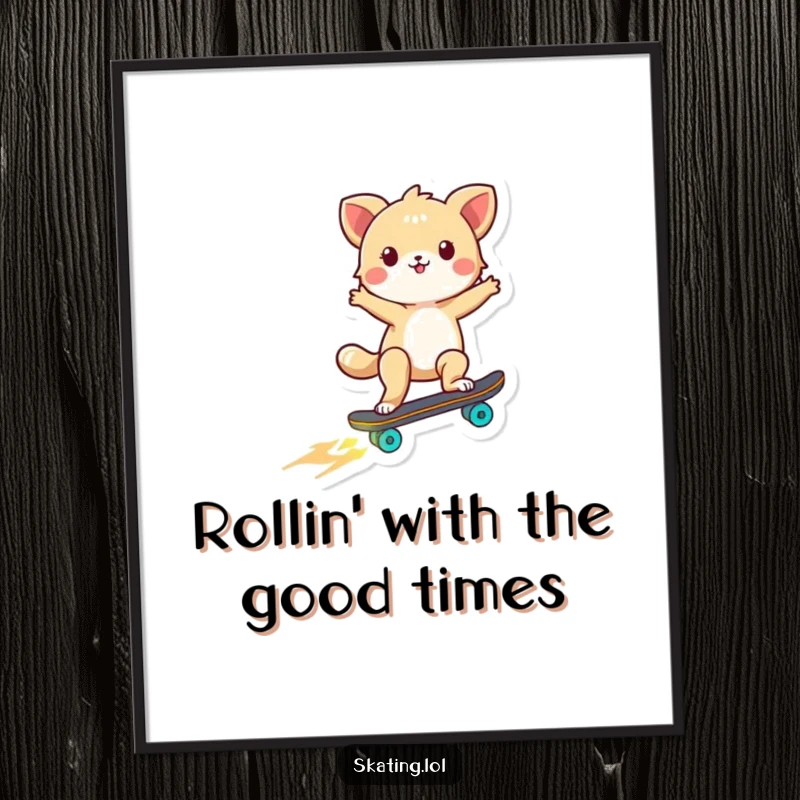Funny Free Printable Wall Art: Tiny animal character spinning on a skateboard with glowing wheels.