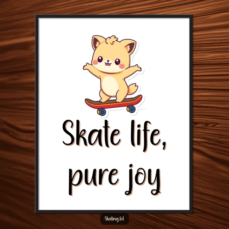 Free Printable Wall Art of a cute animal character gracefully skateboarding with arms outstretched, radiating cool vibes and energetic movement.
