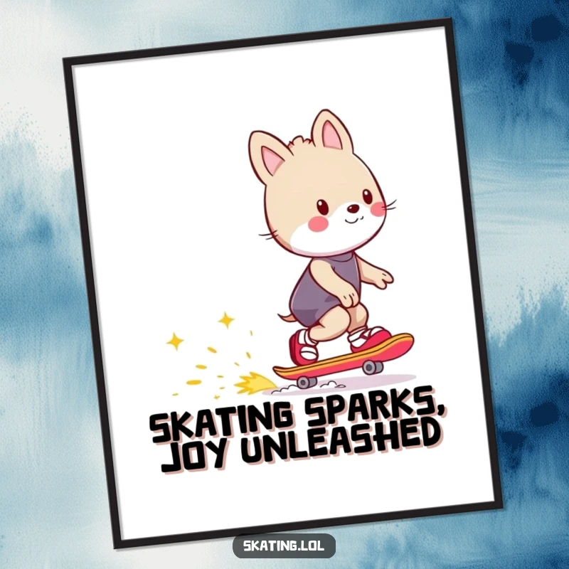 Funny Free Printable Wall Art: Animal character skating with a vibrant trail of happy, colorful sparks.