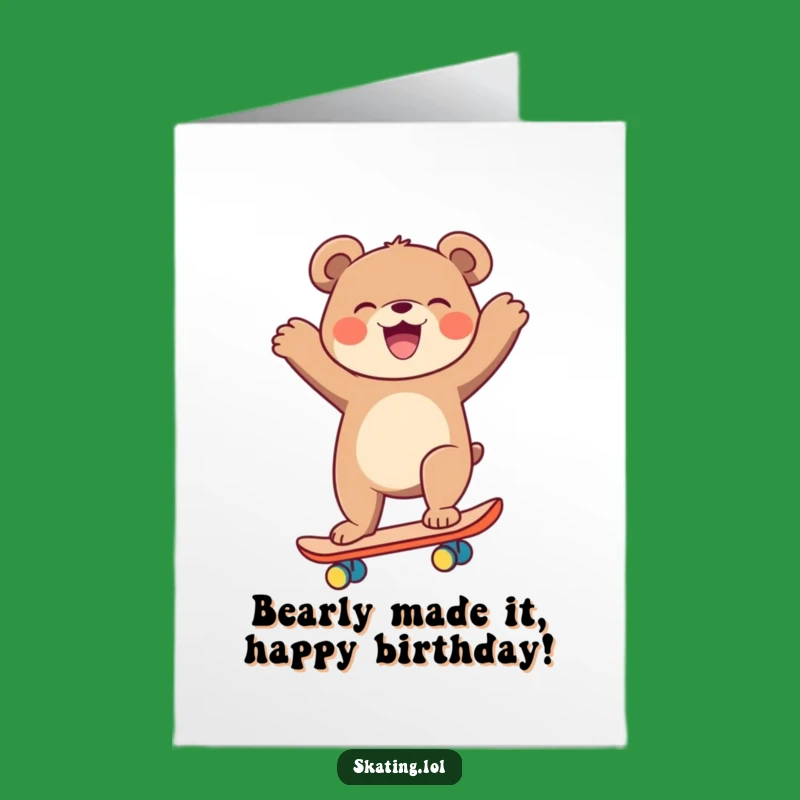 Funny Free Printable Birthday Card: Laughing Skater Bear Downloadable Gift for Him