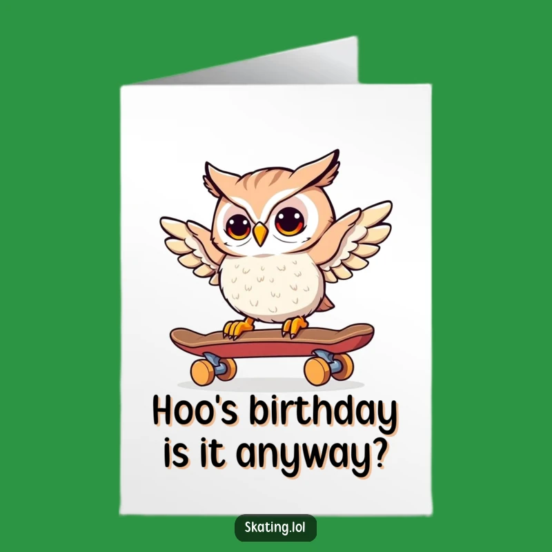 Free Printable Birthday Card: Curious Owl Skateboarder, Unique Wishes!