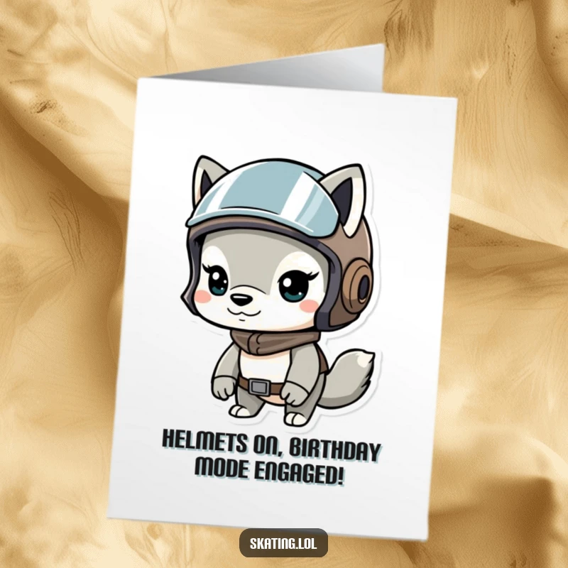 Funny Free Printable Birthday Card featuring a determined animal in a helmet, ready to conquer the day with a big smile.