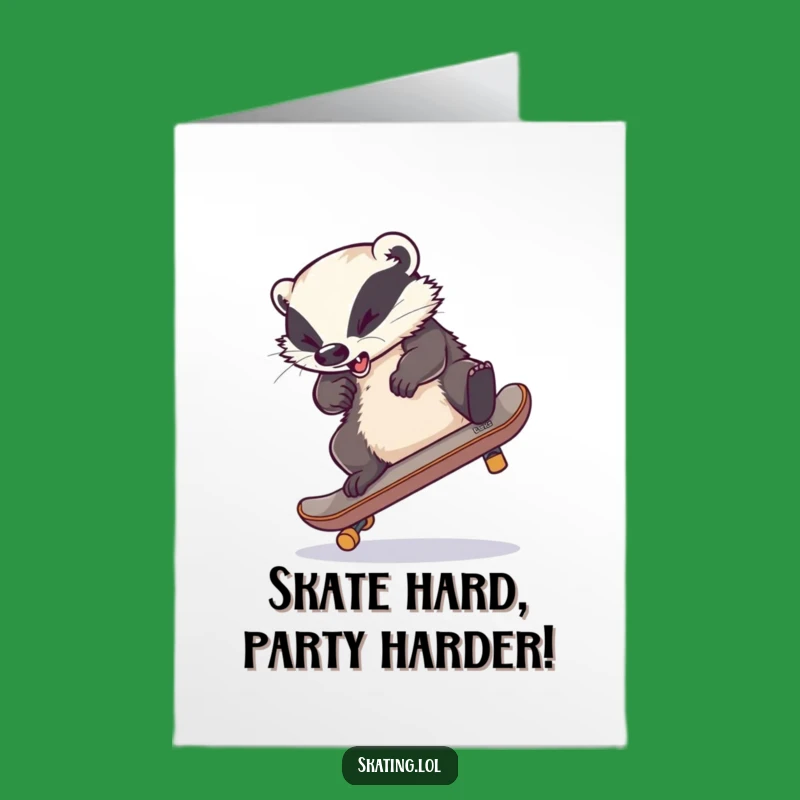 Funny Free Printable Birthday Card: Clumsy Badger Skateboard Fail - Downloadable LOL Gift