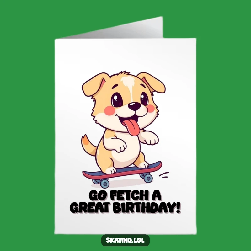 Free Printable Birthday Card: Energetic Dog Skater, Fun & Dynamic Downloadable Gift