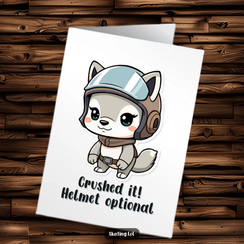 Funny Free Printable Congratulations Card showing a helmet animal looking triumphant after a big win, a true champion.