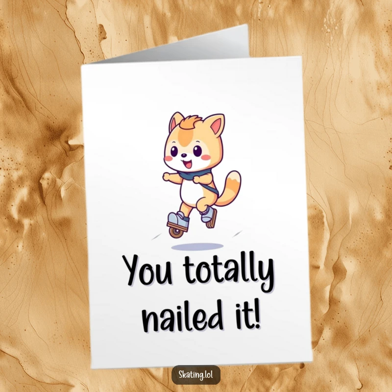 Funny Free Printable Congratulations Card: A wheeled animal happily jumps on inline skates. Hilarious celebration of achievements.