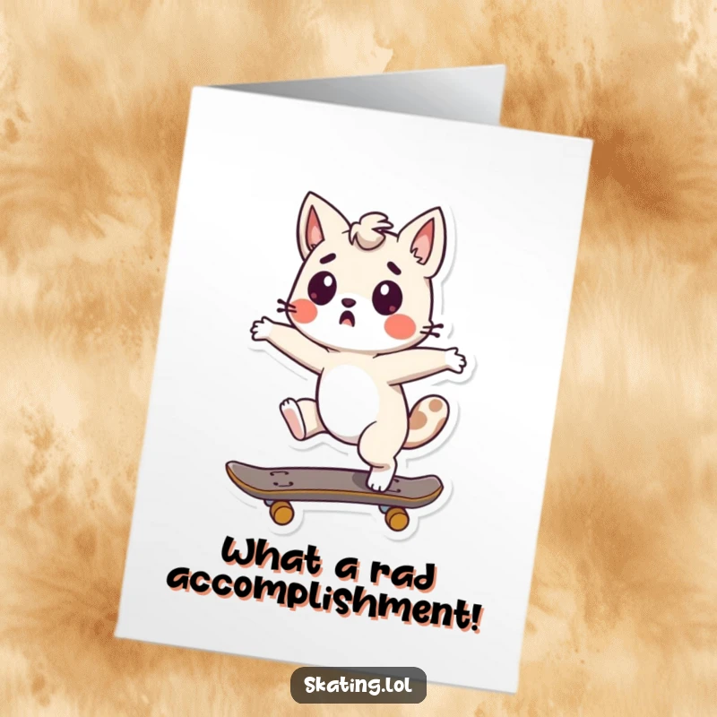 Funny Free Printable Congratulations Card: A cute animal character looks surprised mid-spin on a skateboard. Hilarious celebration.