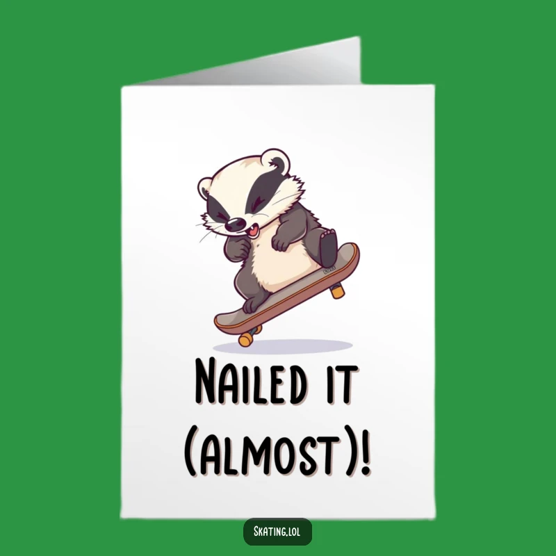 Free Printable Congratulations Card: Clumsy Badger Skateboard Win - Downloadable LOL Gift