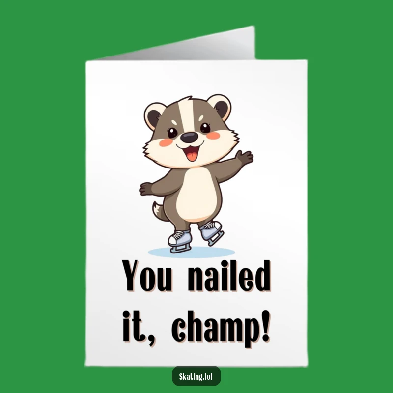 Free Printable Congratulations Card: Badger Ice Skating Triumph - Shareable Download