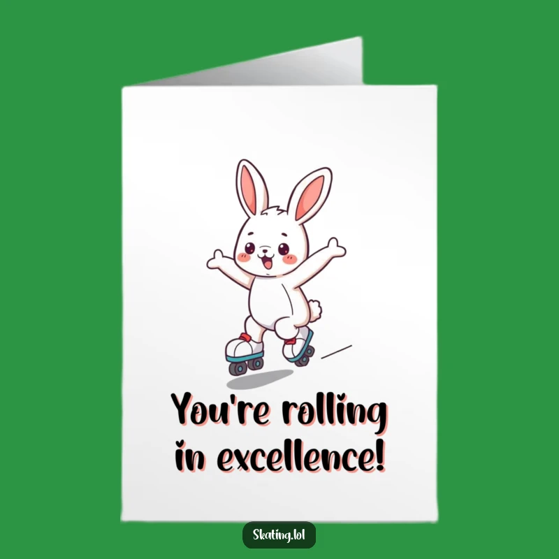 Free Printable Congrats Card: Bunny's Roller Skate Triumph, Funny Downloadable Win Celebration