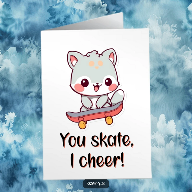 Funny Free Printable Congrats Card: Animal character in motion, pushing off with a skateboard to celebrate.