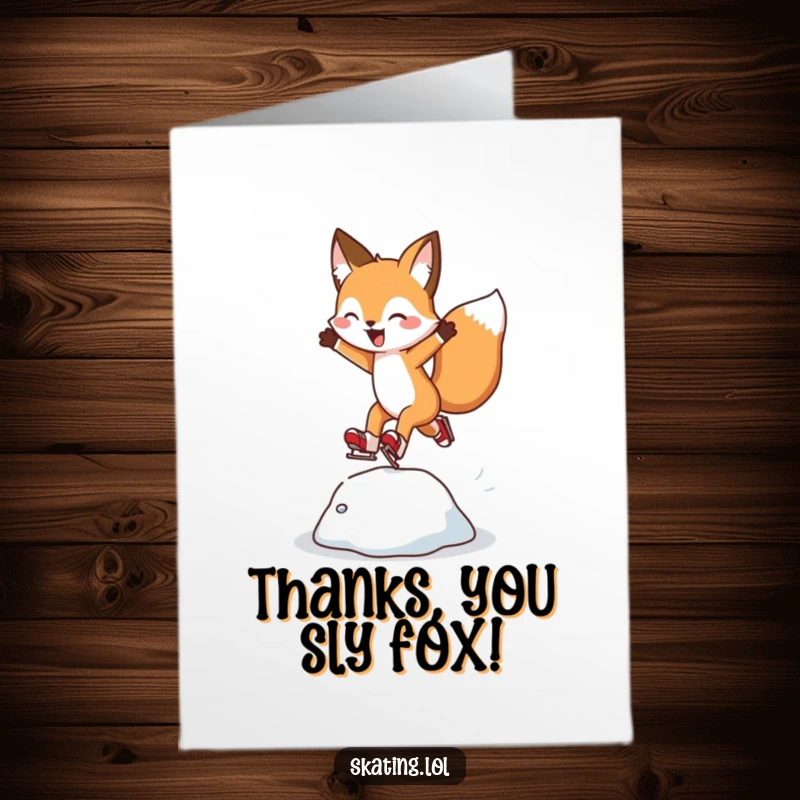 Funny Free Printable Thank You Card: Stylish fox skates and leaps, sending cool thanks with flair.